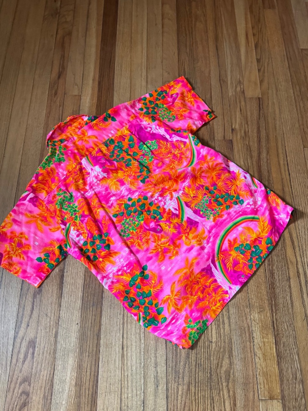 VINTAGE Pomare Tahiti Button-Up Shirt Men's M Pink Floral Beach 60s 70s - Picture 5 of 5